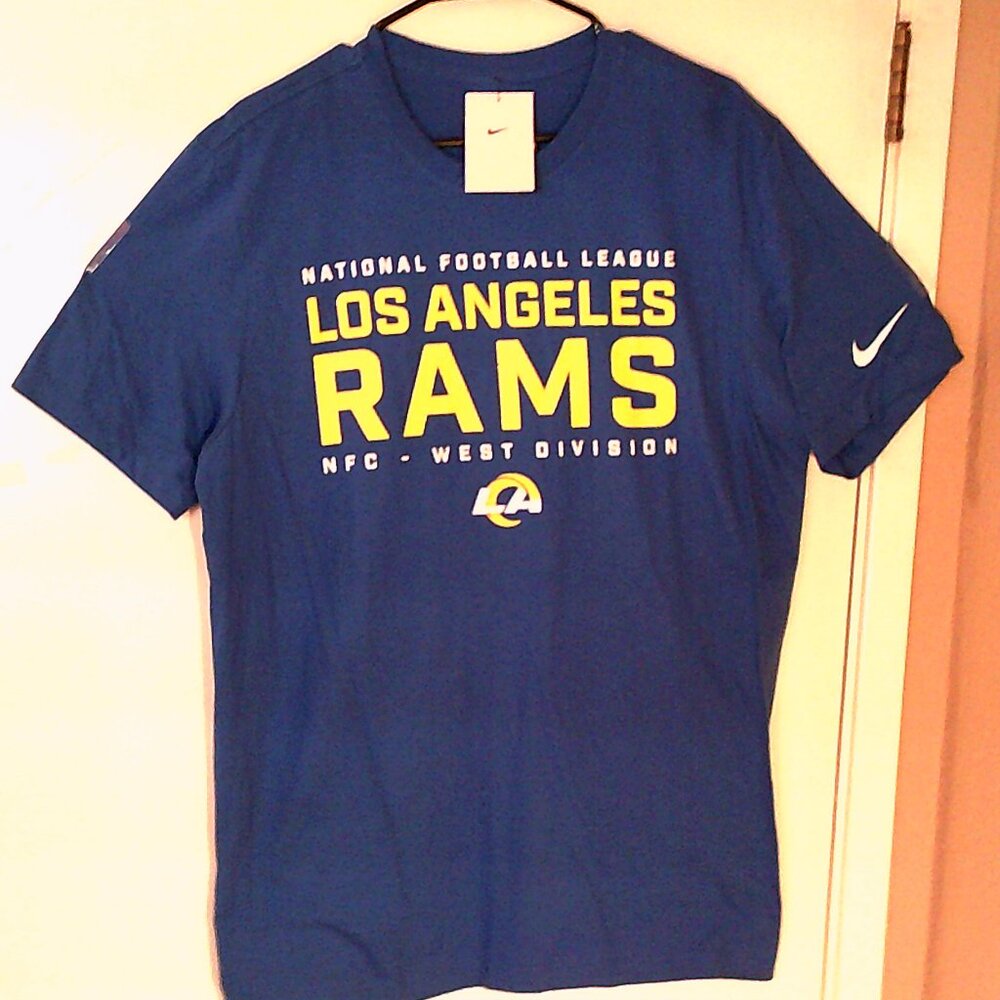 NEW NIKE NFL FOOTBALL "Los Angeles Rams Logo Tee" MEN'S BLUE WHITE L N199-AEV